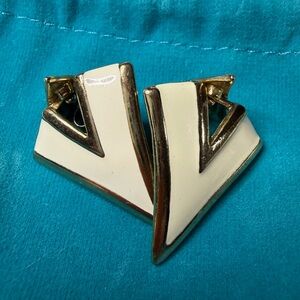 Gold and Cream Geometric Earrings